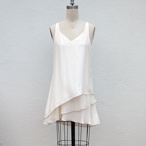 Parker 100% Silk Tiered Sleeveless Mini Dress in Cream with V Neck Size Small